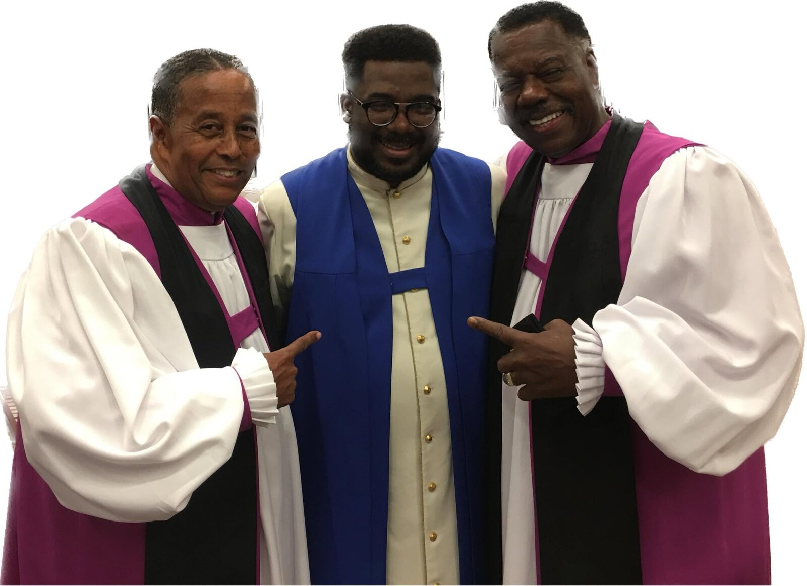Bishop G. F. Austin III standing with two fellow bishops in episcopal vestments